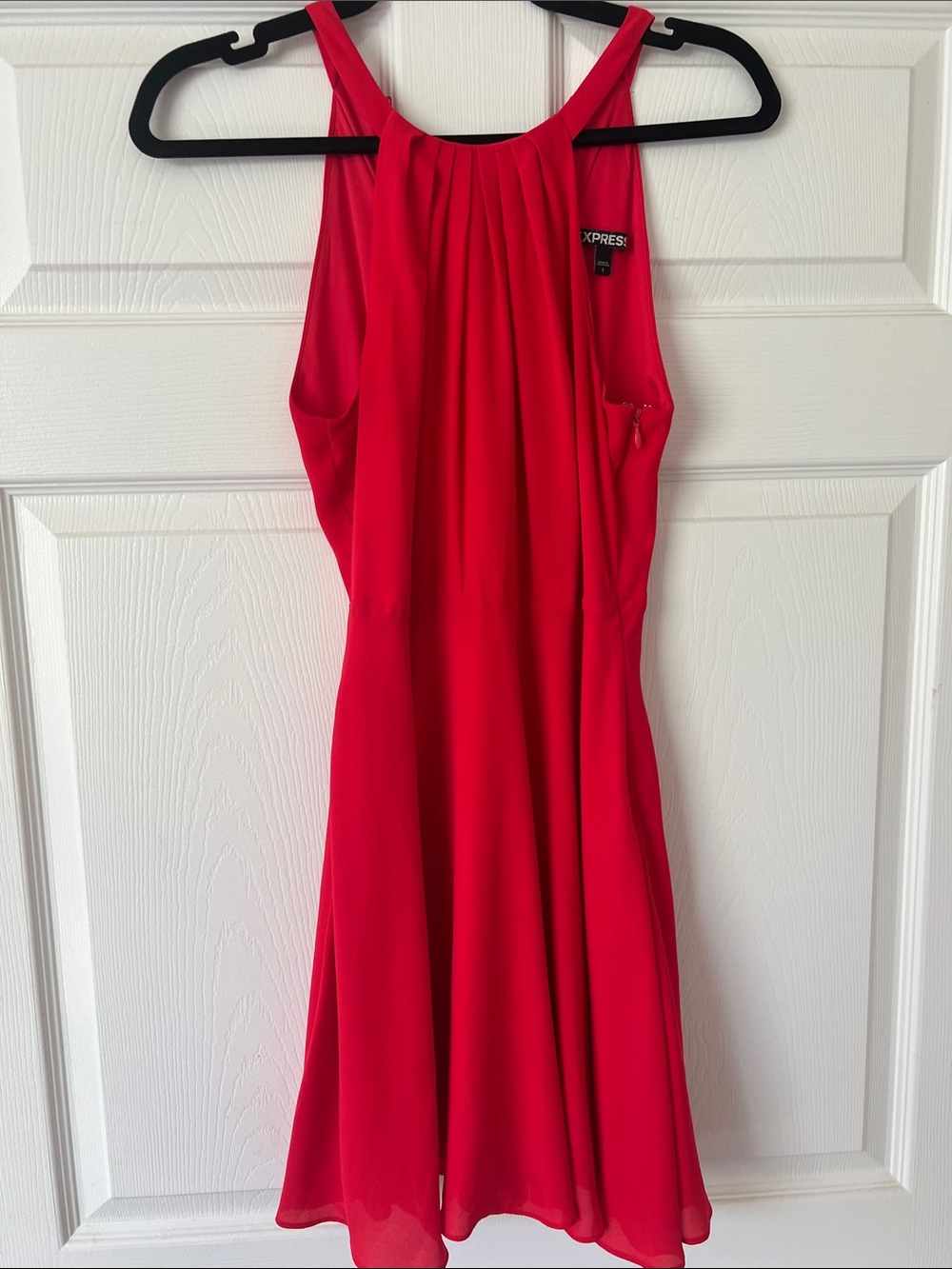 Express Bright Red Sleeveless Pleated Neck Fit-and-Flare Dress